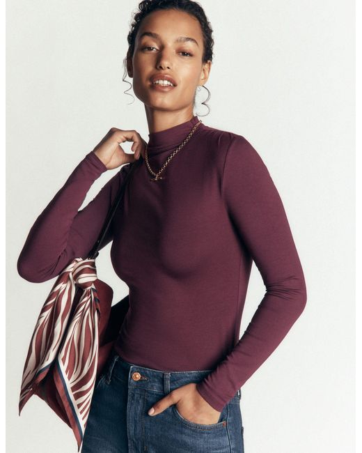 Boden Purple Tia Ruched High Neck Top