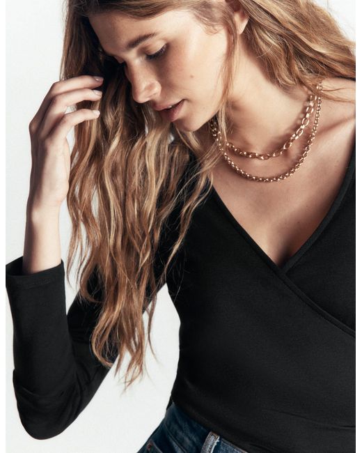 Boden Black Ruched Long Sleeve Wrap Top