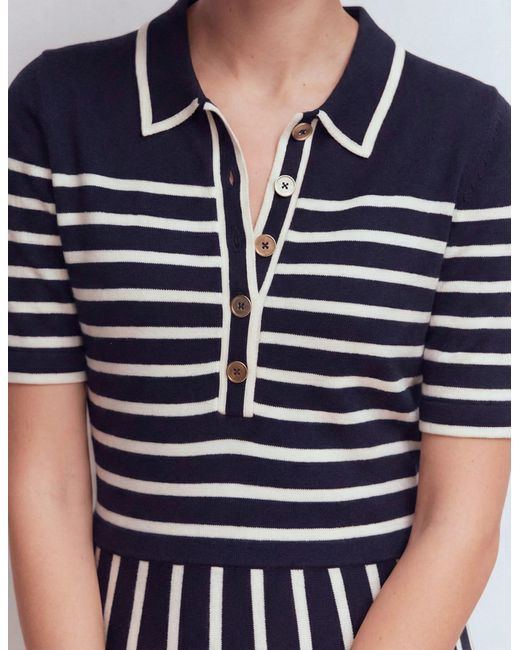 Boden Blue Collared Knitted Midi Dress