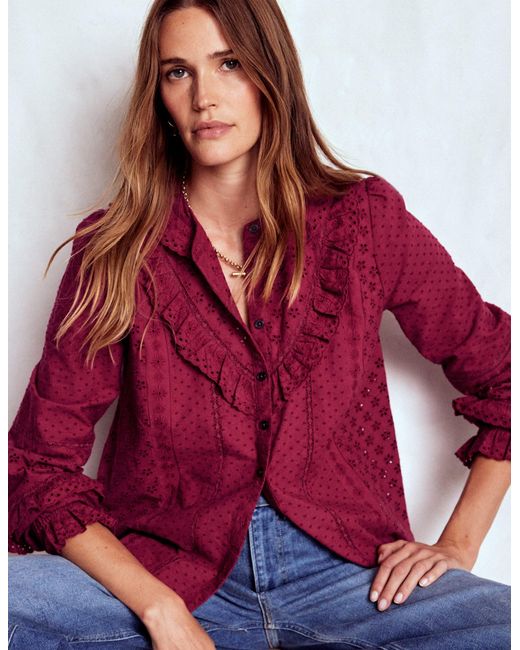 Boden Red Broderie Ruffle Top