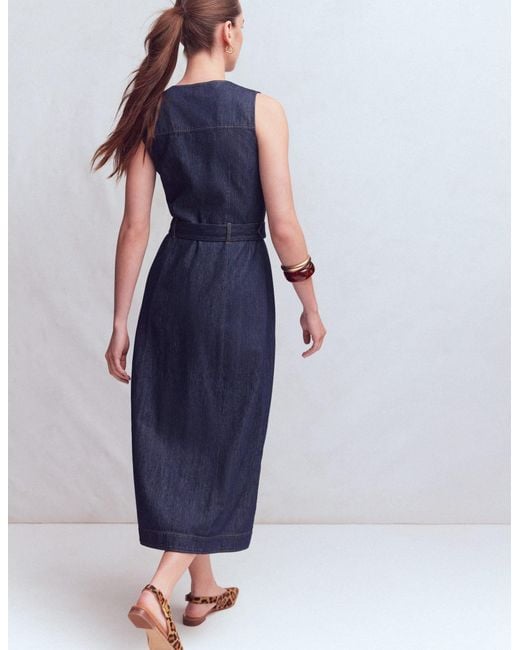 Boden Blue Button Denim Midi Dress