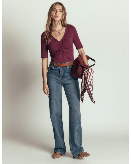 Boden Purple Tia Ruched V-Neck Top