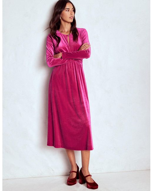 Boden Pink Tilda Velvet Midi Dress