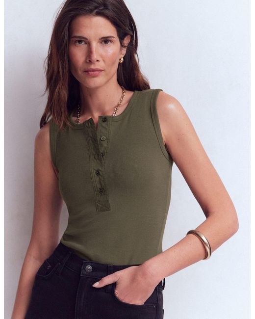 Boden Green Crew Neck Henley Top Vest