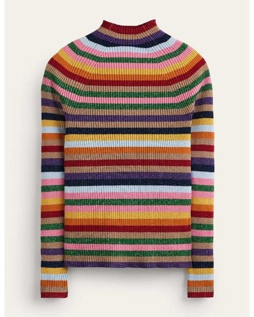Boden Blue Ribbed Funnel Neck Sweater