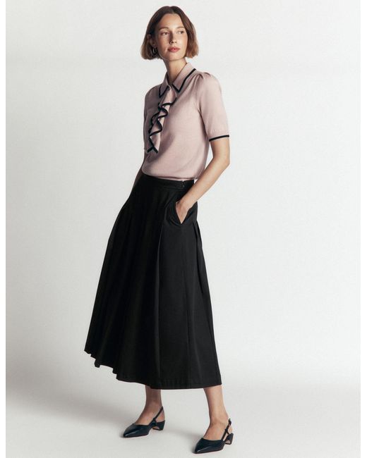 Boden White Aya Cotton Sateen Midi Skirt
