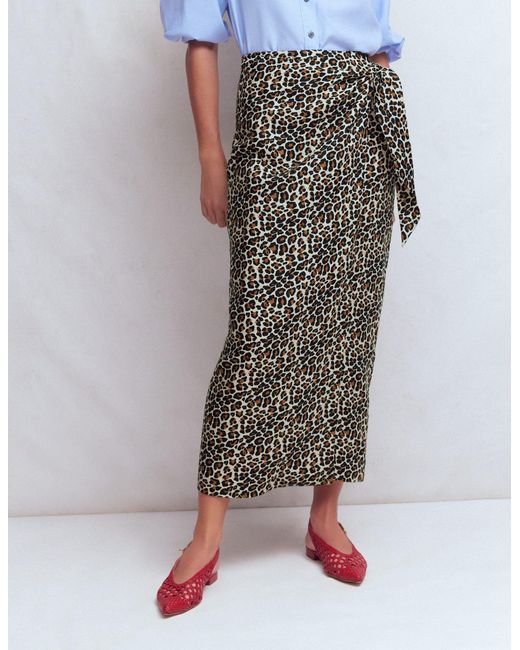 Boden Blue Dimitra Linen Column Skirt