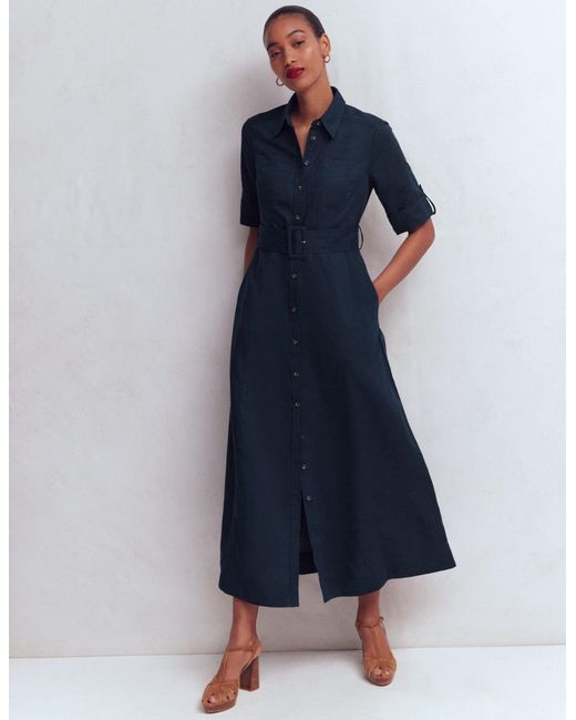 Boden Blue Ora Linen Blend Shirt Dress