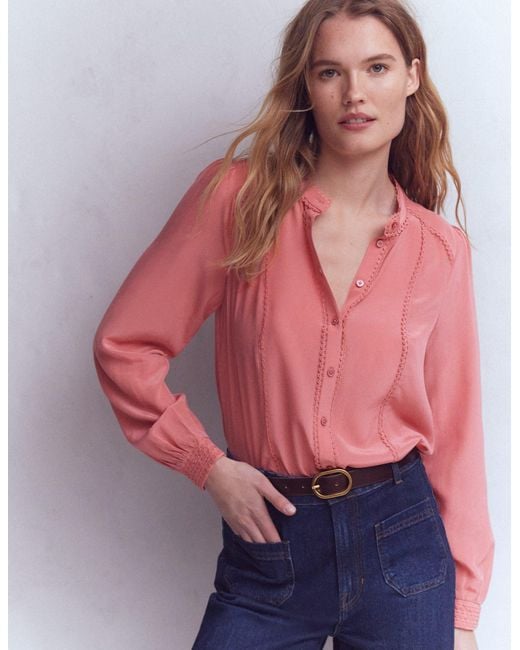 Boden Blue Rhea Trim Detail Silk Top