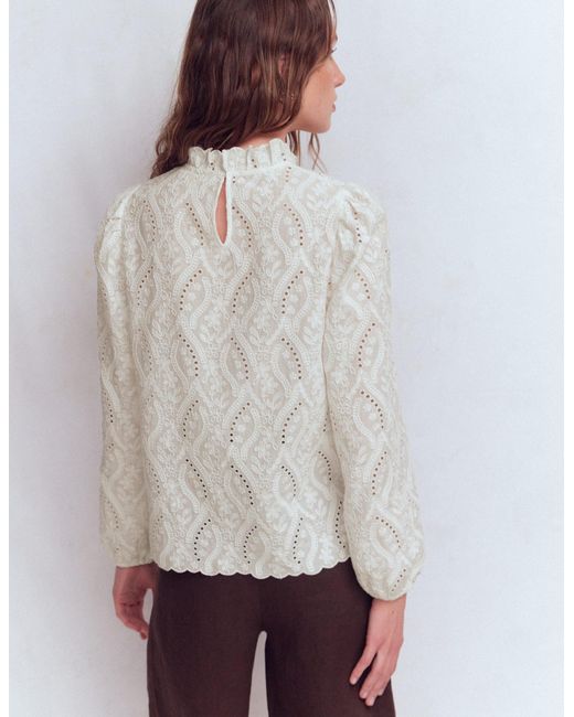 Boden White Puff Sleeve Interest Top