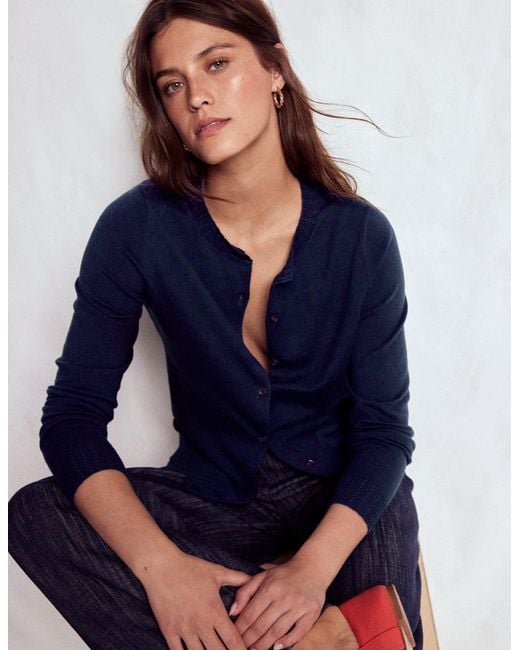 Boden Blue Emilia Cotton Crew Cardigan
