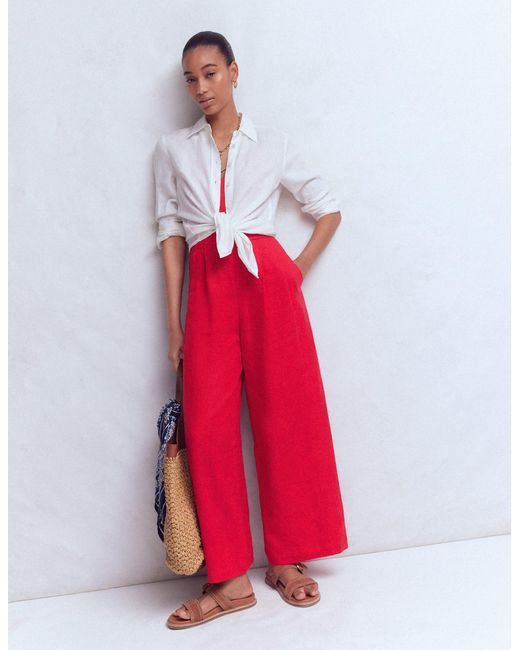 Boden Red Strappy Linen Jumpsuit