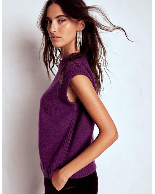Boden Purple Cashmere Ribbed Trim Tank