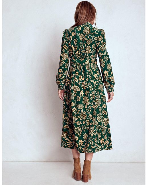 Boden Green Adelaide Zip Cord Midi Dress-Emerald Night, Elaborate Vine