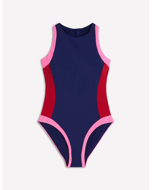 Boden Blue Sporty High Neck Swimsuit