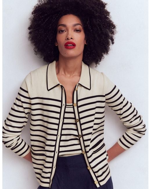 Boden White Liz Knitted Collared Cardigan