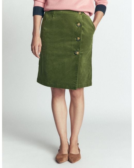 Boden Green Evelyn Button Cord Wrap Skirt