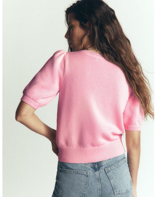 Boden Pink Puff Sleeve Cotton Cardigan