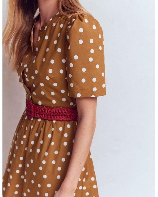 Boden Brown Ivy Button Cotton Midi Dress