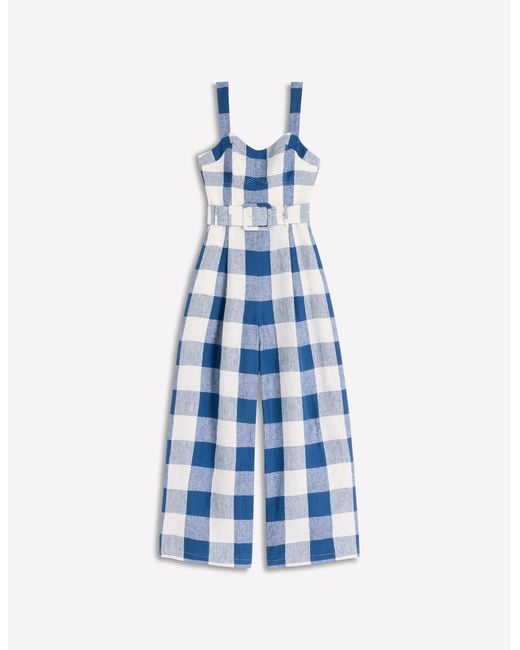 Boden Blue Panelled Bodice Linen Jumpsuit