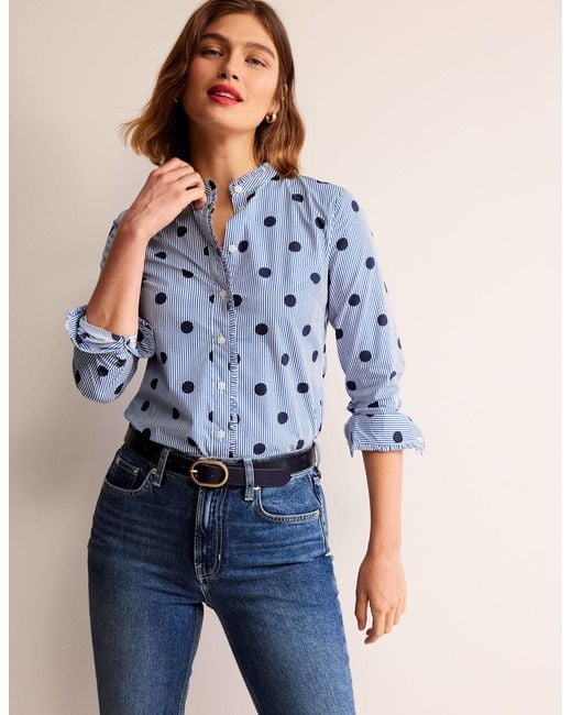 Boden Blue Phoebe Cotton Shirt Navy, Spot Stripe