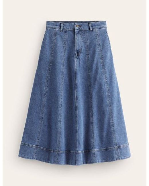 Boden Blue Panelled Full Denim Skirt