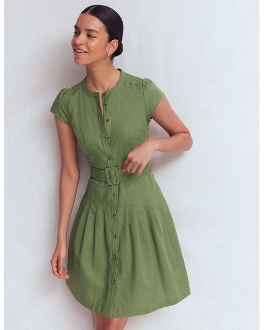 Boden Green Arabella Short Linen Dress