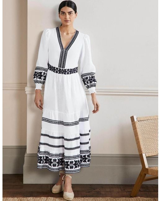 Boden Nadia Embroidered Maxi Dress in White