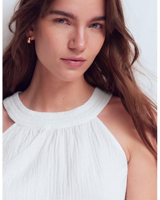 Boden White Halter-Neck Double Cloth Top