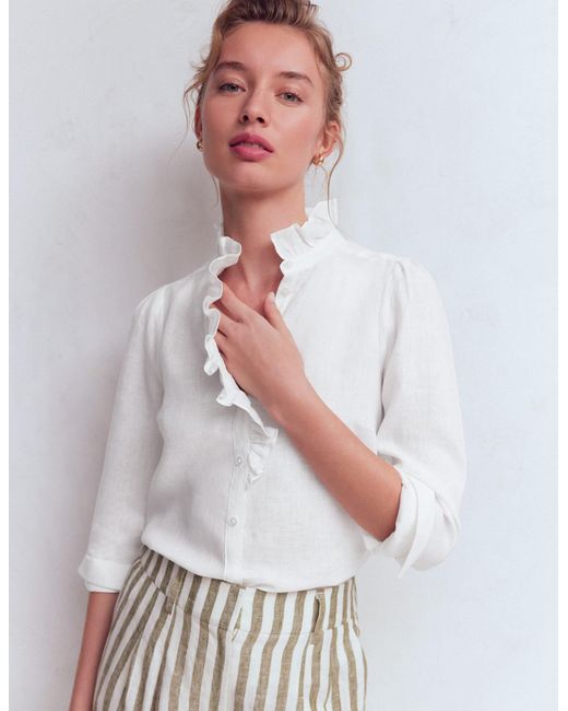 Boden Gray Isabel Ruffle Linen Shirt