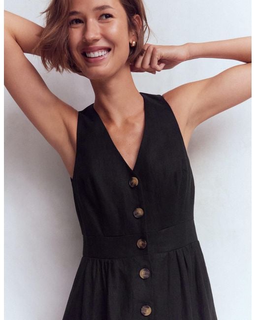 Boden Black Catherine Button Linen Dress