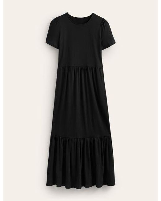 Boden Black Emma Tiered Jersey Midi Dress