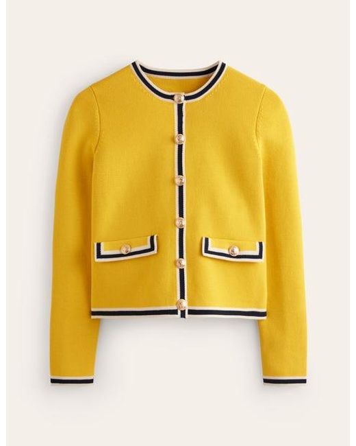 Boden Yellow Holly Knitted Jacket Passionfruit, Navy Tipping