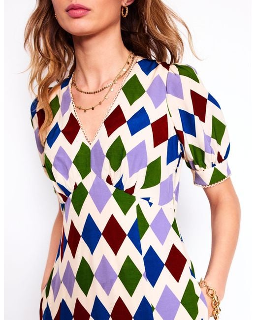Boden White Rosie Godet Tea Dress-Multi, Oriental Paradise