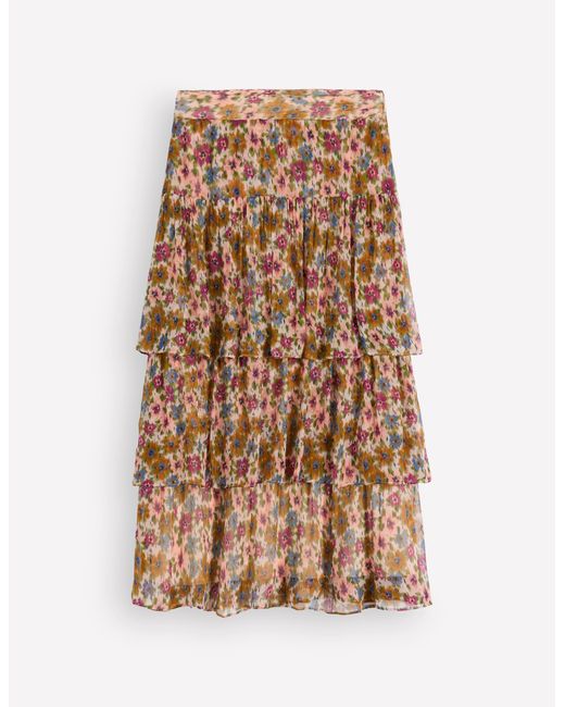 Boden Pink Tiered Ruffle Midi Skirt