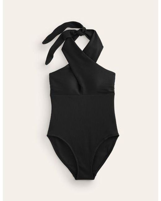 Boden Black Cross Front Halter Swimsuit
