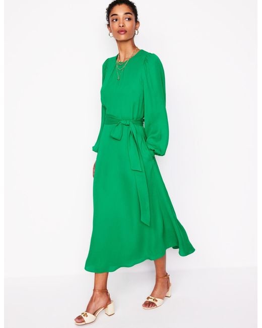 Boden Green Blouson Sleeve Midi Dress