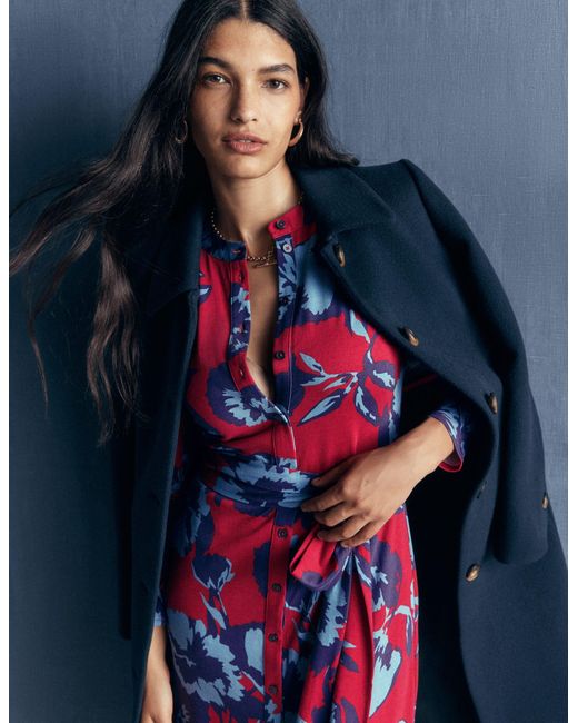 Boden Red Honor Column Jersey Midi Dress
