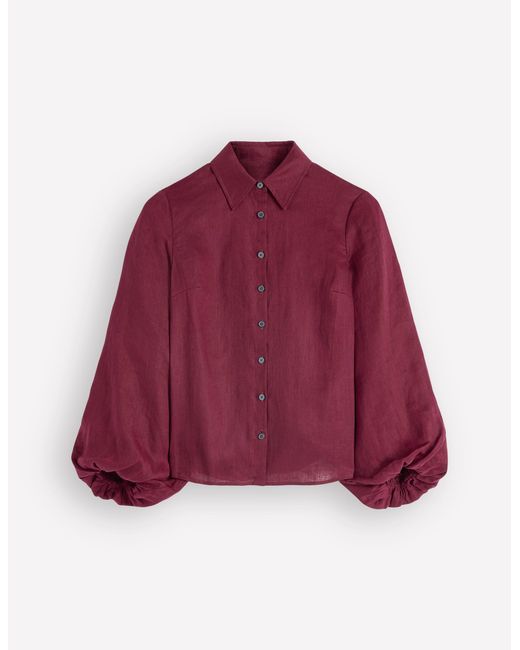 Boden Red Puff Sleeve Linen Shirt