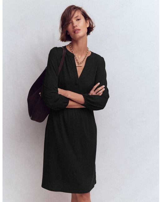 Boden Black Cathy Notch Neck Jersey Dress