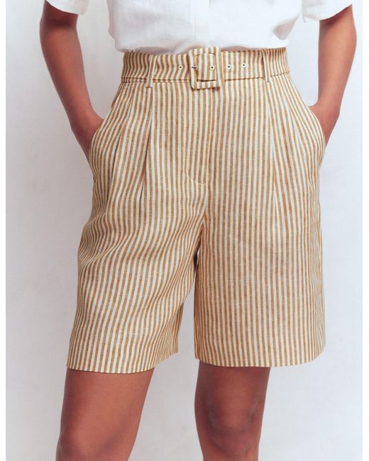 Boden Natural Chelsea Belted Linen Shorts