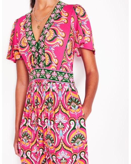 Boden Pink Ellie Flutter Maxi Tea Dress