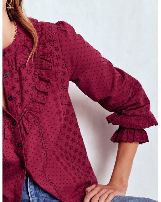 Boden Red Broderie Ruffle Top