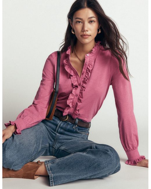 Boden Red Jersey Frill Blouse