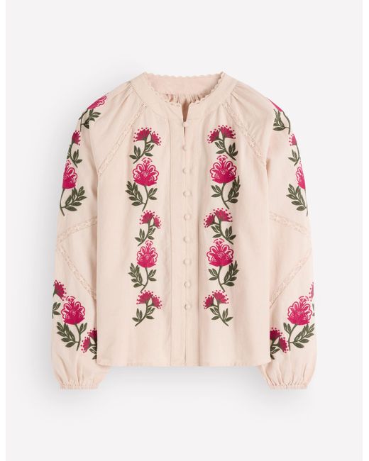 Boden Pink Raglan Embroidered Top