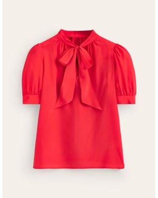Boden Red Pussy-bow Silk Blouse