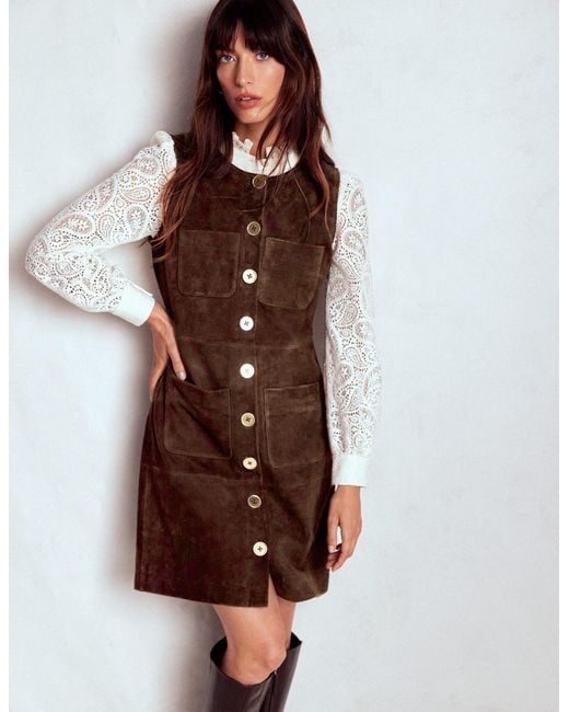 Boden Evelyn Suede Shift Dress in Brown | Lyst