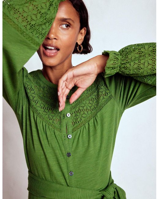 Boden Green Pippa Broderie Jersey Dress