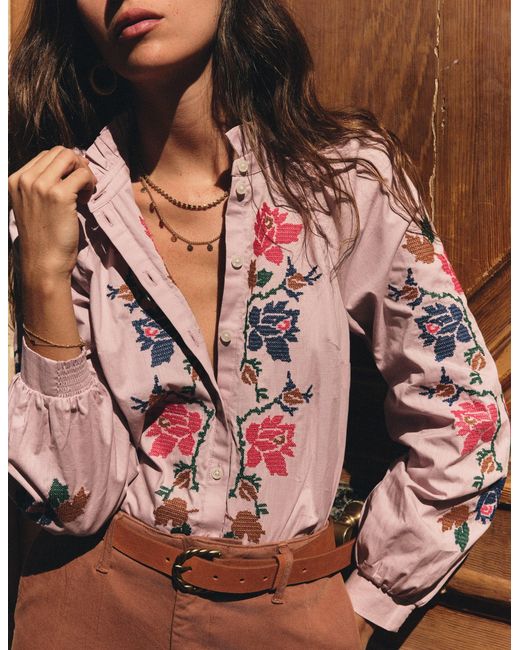 Boden Pink Erica Cotton Frill Top