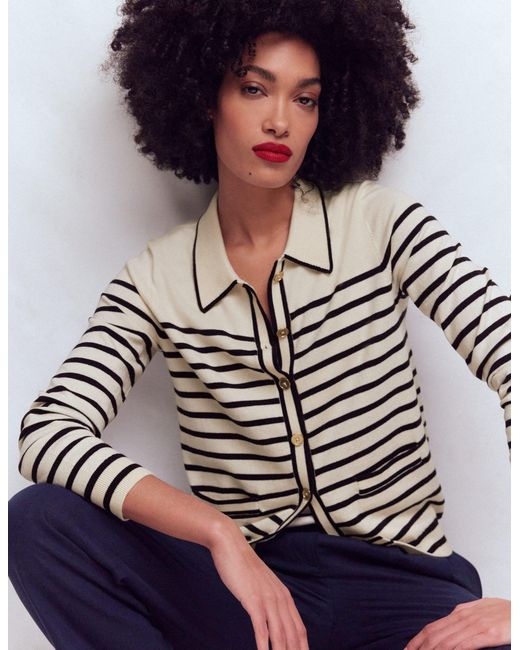 Boden White Liz Knitted Collared Cardigan